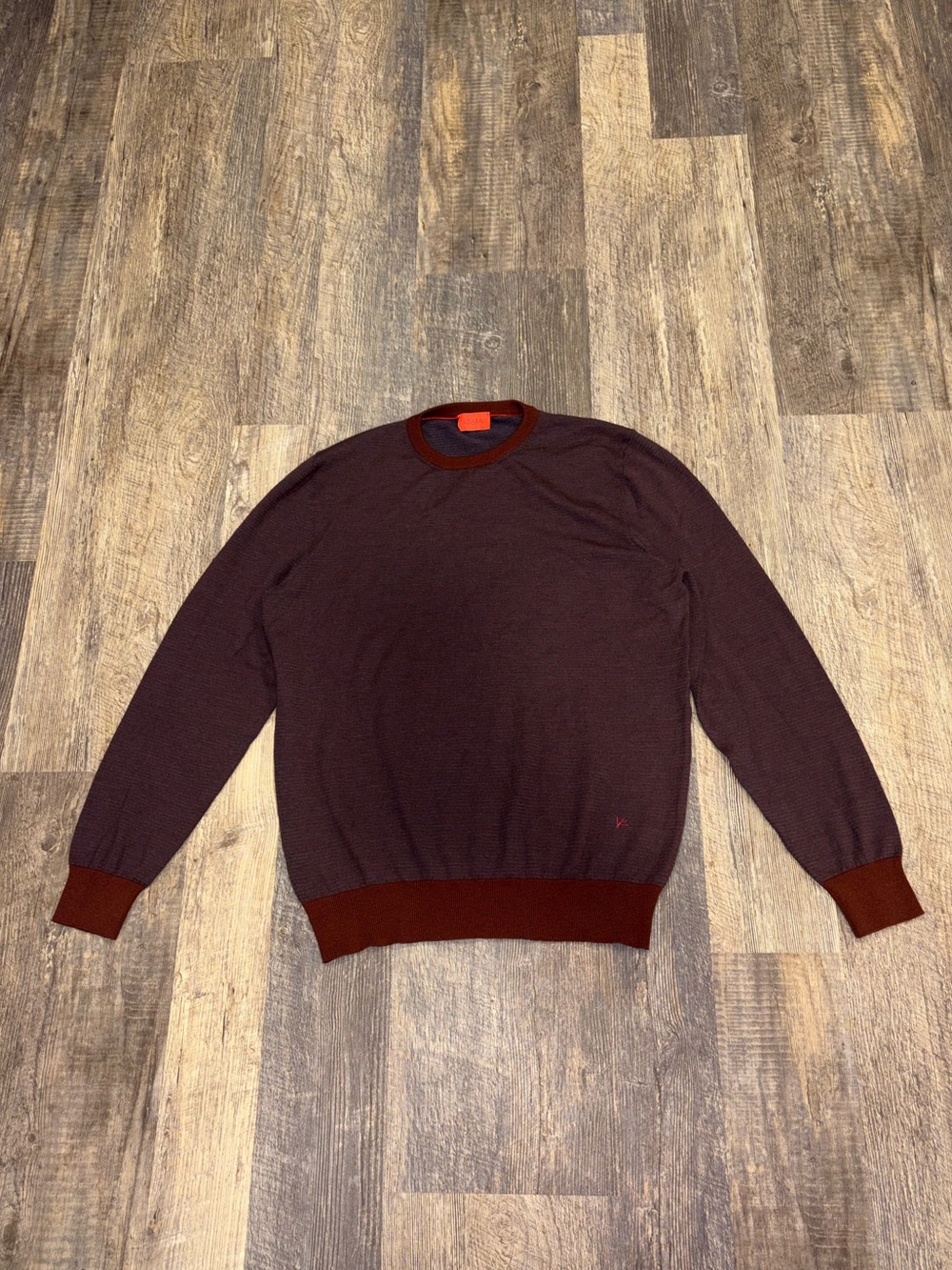 ISAIA Napoli XXL Wool Silk Cashmere Crewneck Sweater Made In Italy Burgundy